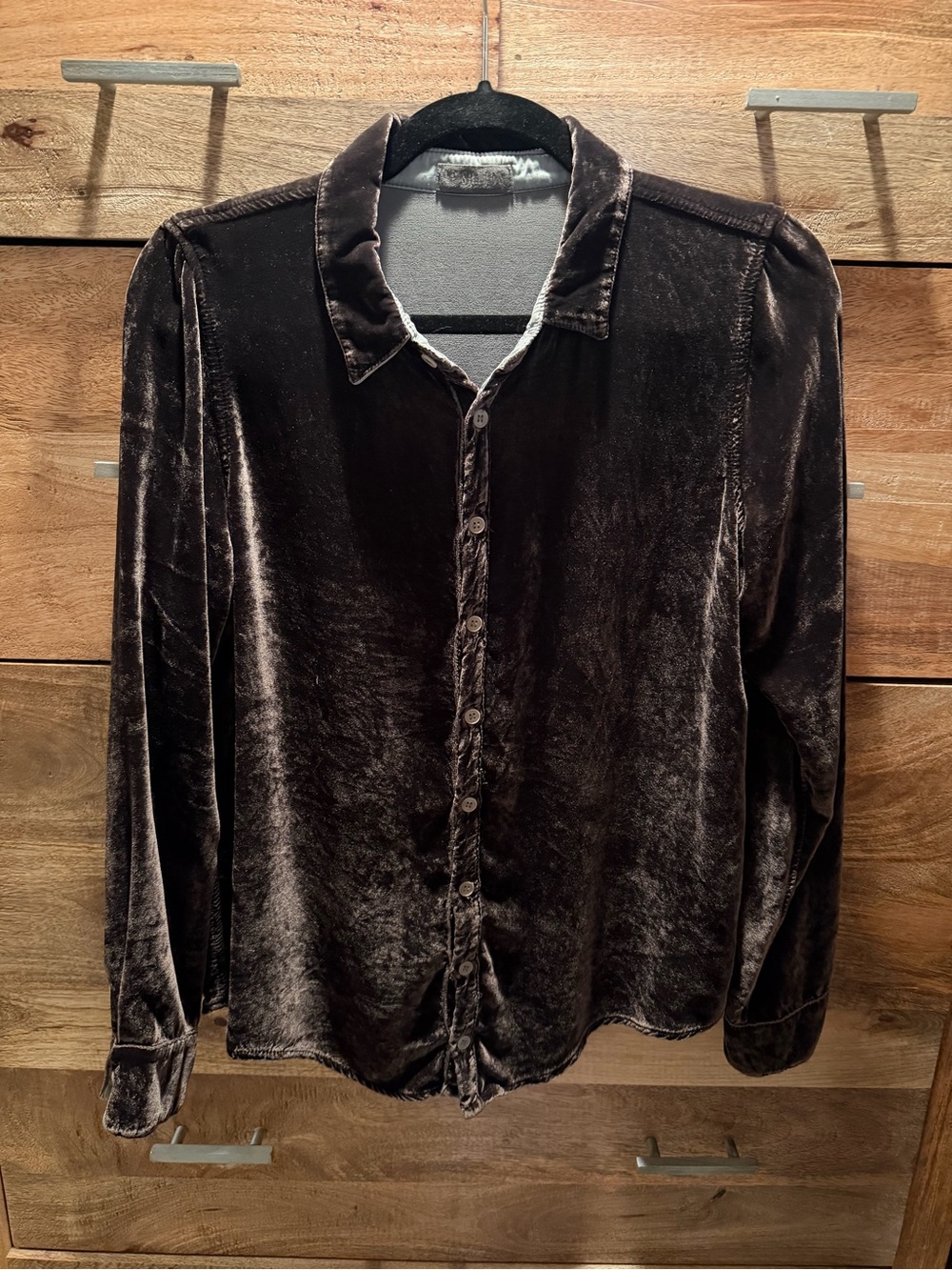 CP Shades Garnet Hill Romy Velvet Button-Up Shirt in Deep Chocolate Brown